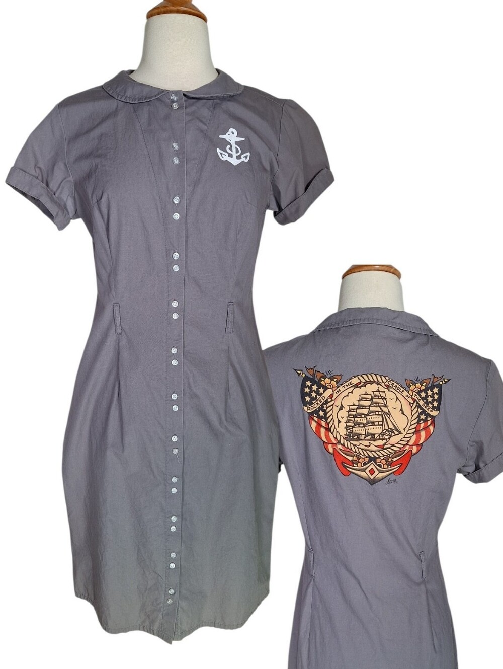 Y2K Sailor Jerry Dress M Pinup Rockabilly Retro 40s 50s Nautical Tattoo Flash